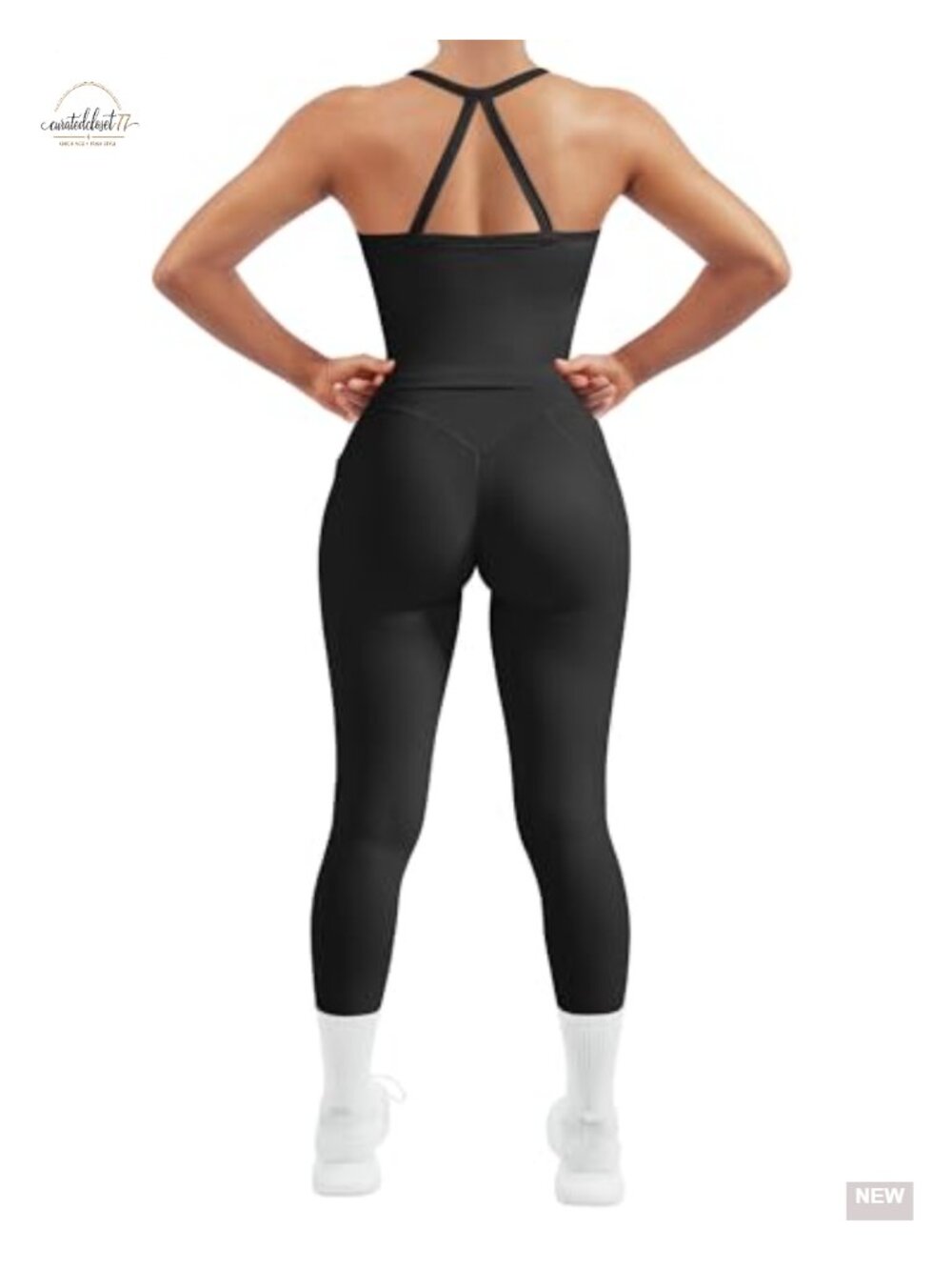 Two Piece Workout Set Compression Leggings with Pockets Halter Built in Bra